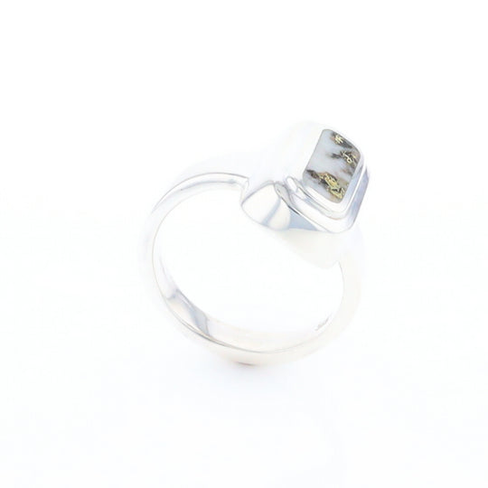 Sterling Silver Gold Quartz Inlaid Rectangular Ring - G3