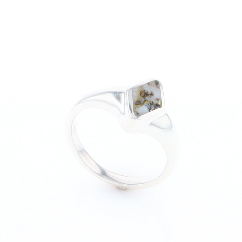 Sterling Silver Gold Quartz Inlaid Diamond Shaped Ring - G3