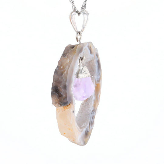 Druzy Quartz With Dangling Amethyst Pendant