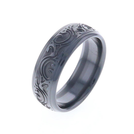 Black Zirconium Swirl Design Mens Ring