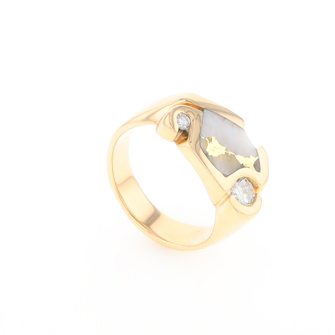 Gold Quartz Ring Geometric Shape Inlaid with 0.30ctw Round Diamonds