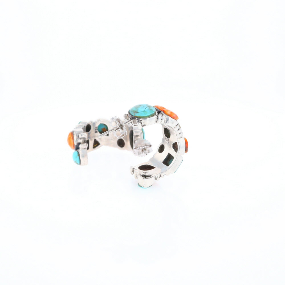 Turquoise & Spiny Oyster Semi-Hoop Stud Earrings