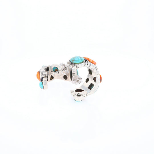 Turquoise & Spiny Oyster Semi-Hoop Stud Earrings