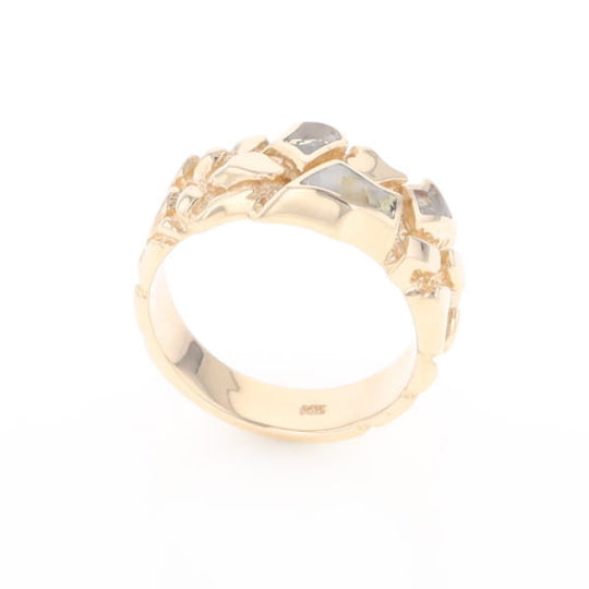 Gold Quartz Ring 3 Section Inlaid Nugget Design Band