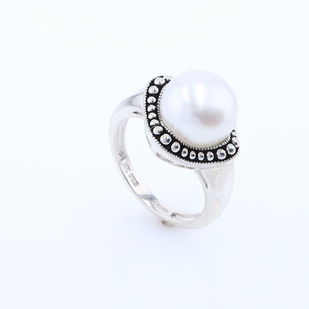 Pearl with Milgrain Halo Ring