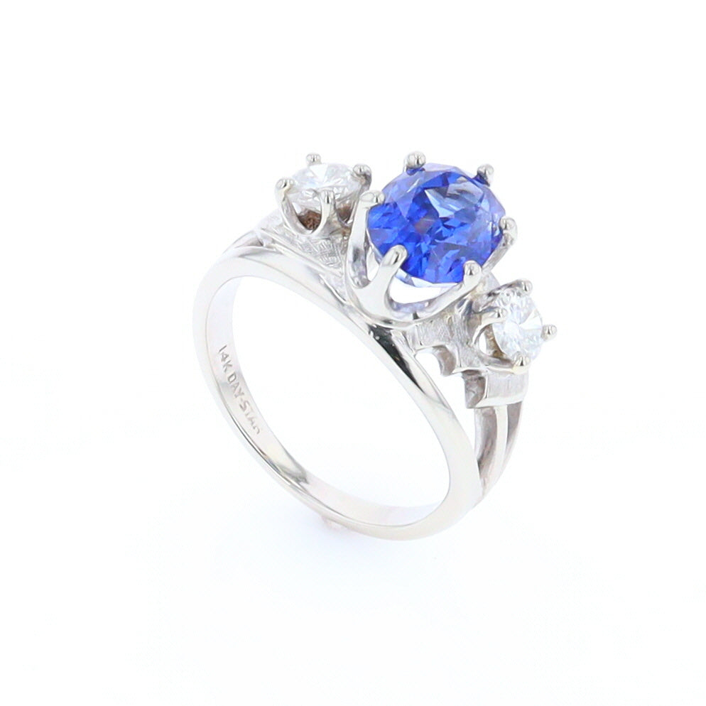 Oval Sapphire Ring with Diamond Side Accents