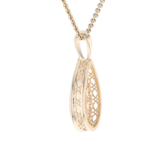 Gold Quartz Pendant Tear Drop Inlaid .42ctw Diamond Halo Design