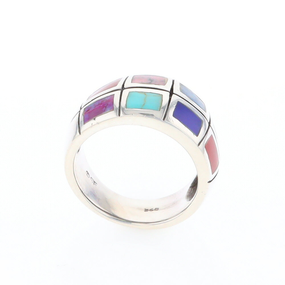 Native Silver Multi Stone Inlaid Ring