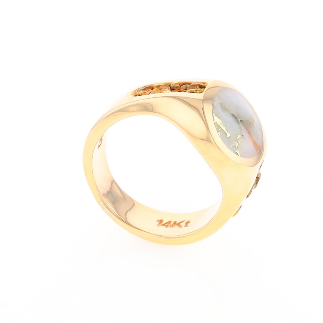 Oval Gold Quartz Inlaid Ring with Natural Gold Nuggets G2 Quality