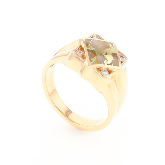 Gold Quartz Mens Ring with Diamond Accents