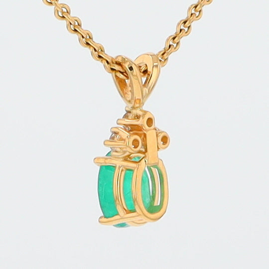 14K Gold Basket Mount Natural Emerald and Diamonds Pendant