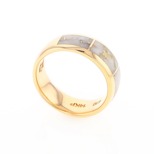 Gold Quartz Ring 3 Section Rectangle Inlaid Design Band