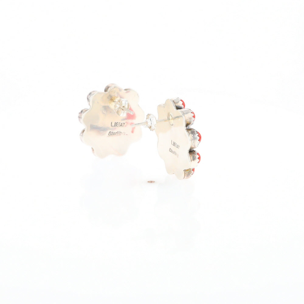 Coral Cluster Flower Stud Earrings