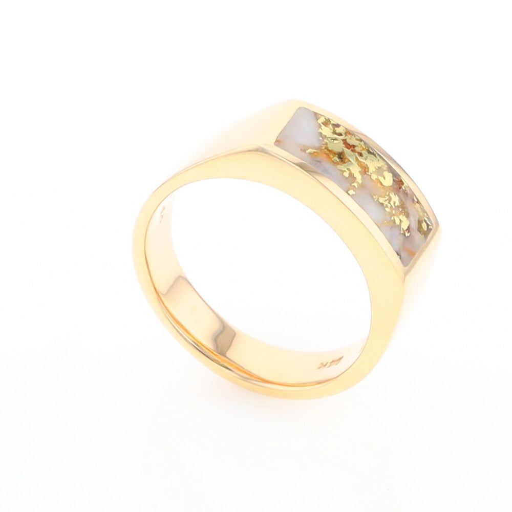 Gold Quartz Ring Rectangle Inlaid Design