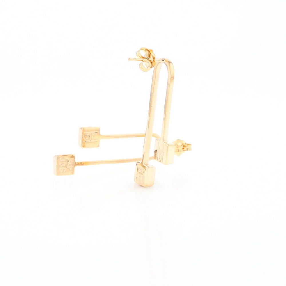 Gold Quartz Double Square Curved Bar Earrings - G2