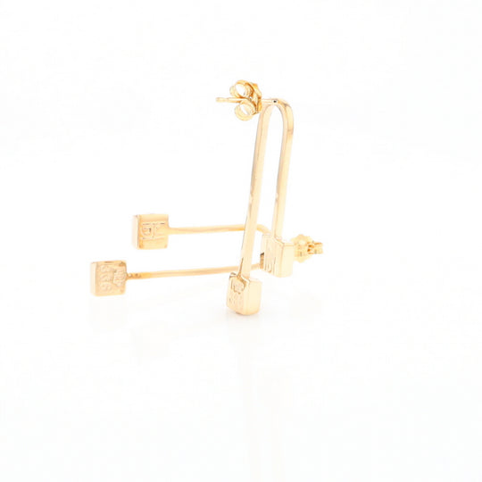 Gold Quartz Double Square Curved Bar Earrings - G2