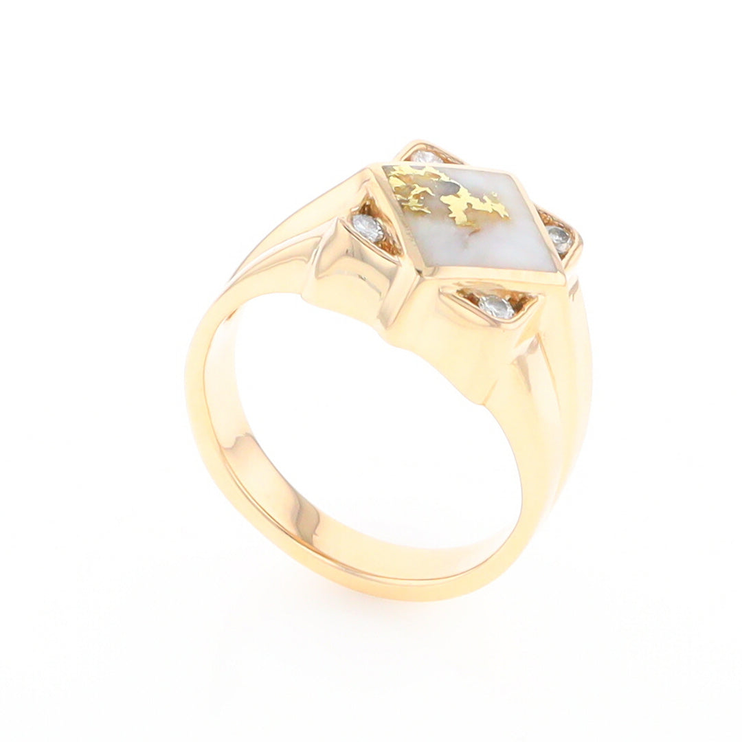 Gold Quartz Mens Ring with Diamond Accents