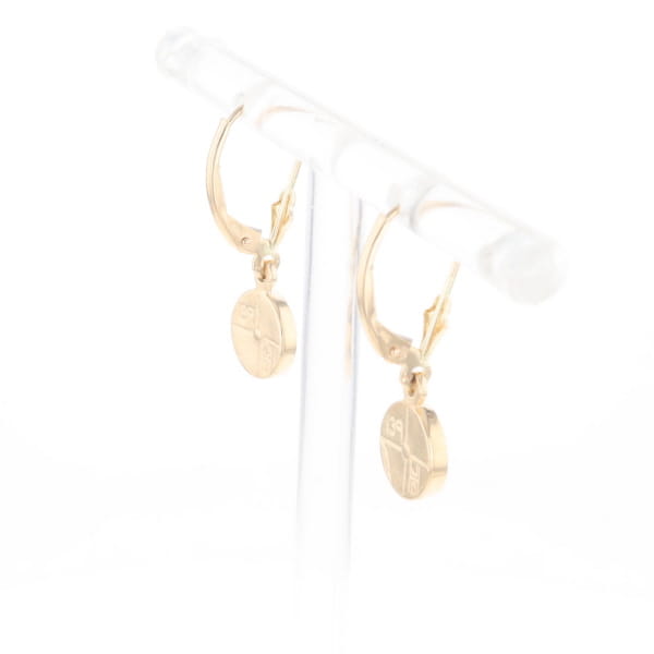 Gold Quartz Earrings Round Inlaid Design Lever Backs