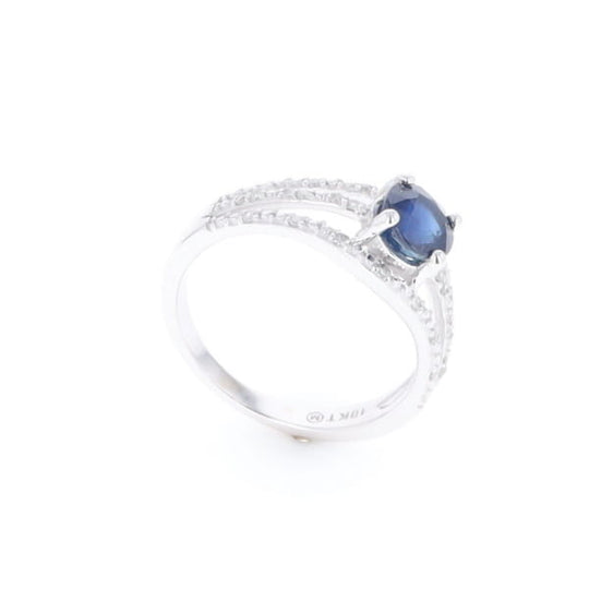 Blue Sapphire Triple Shank Ring With Accent Diamonds