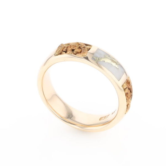 G1 Gold Quartz Ring Inlaid Center Natural Nugget Sides Band