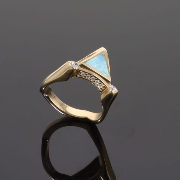 Opal Rings Triangle Inlaid Design with .31ctw Round Diamonds