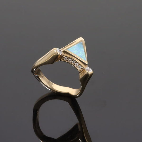 Opal Rings Triangle Inlaid Design with .31ctw Round Diamonds