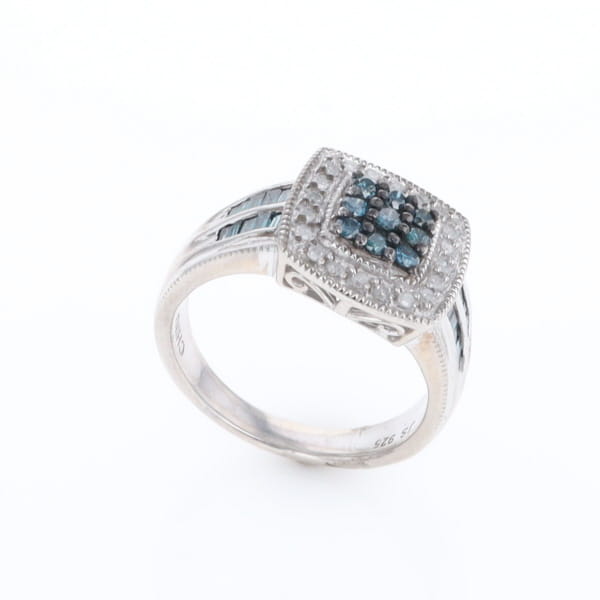 Square Blue & White Diamond Ring