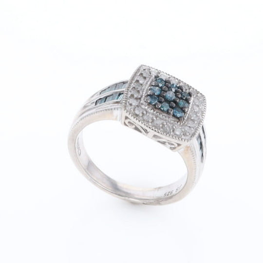 Square Blue & White Diamond Ring