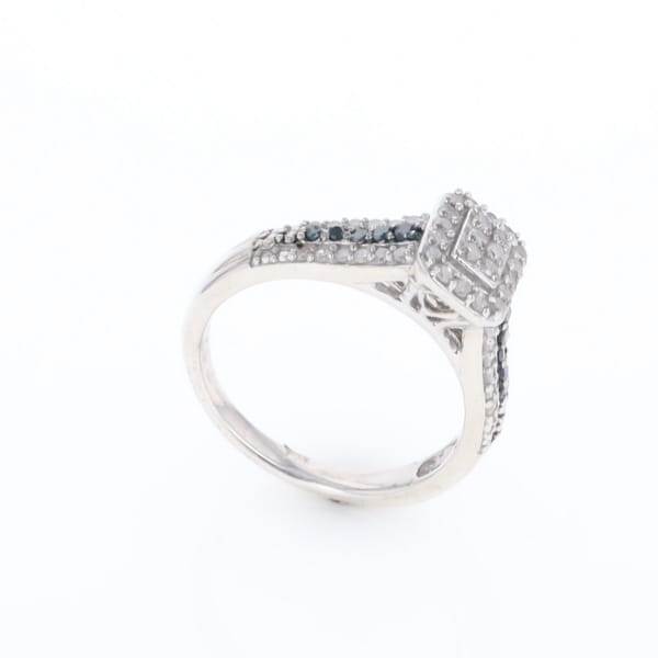 Blue & White Diamond Rectangle Cluster Ring