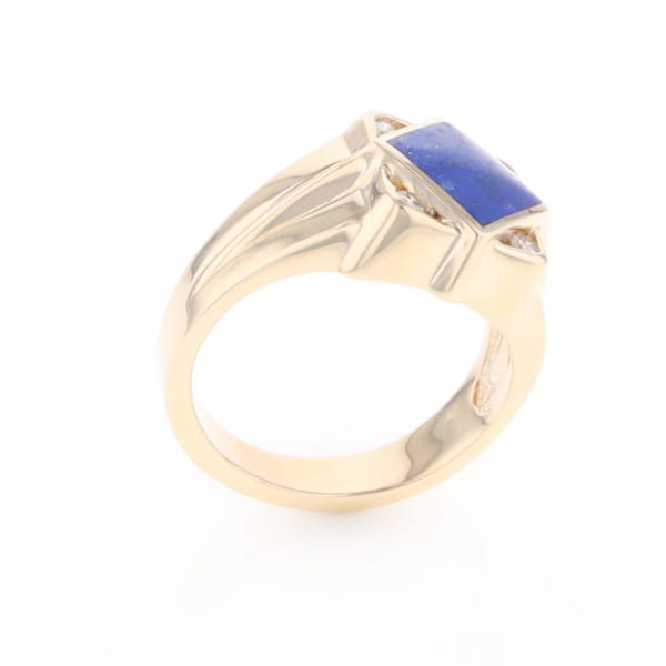 Natural Lapis ring diamond shape inlaid design with .16ctw round diamonds