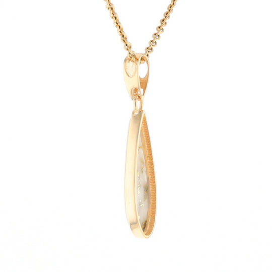 Gold Quartz Pendant Tear Drop Inlaid Design G2