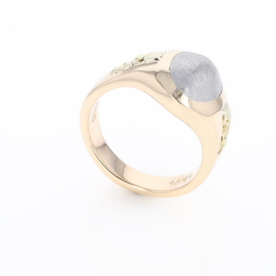Oval Meteorite Inlaid Ring with Natural Gold Nuggets