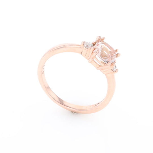 Morganite 1ct Cushion Cut  and Diamond Three Stone Engagement Ring