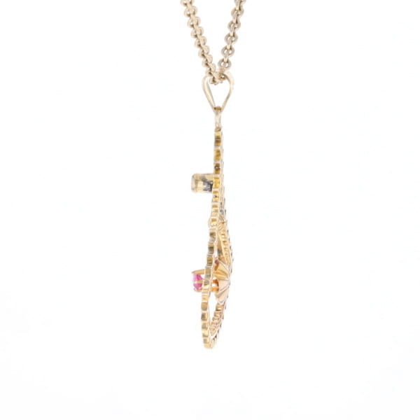 Vintage Buttercup Dangle Ruby Scrollwork Pendant