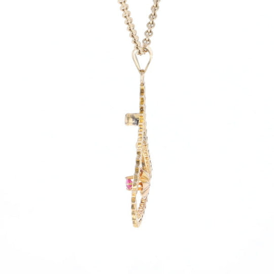 Vintage Buttercup Dangle Ruby Scrollwork Pendant