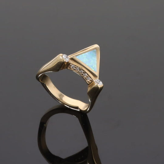 Opal Rings Triangle Inlaid Design with .31ctw Round Diamonds