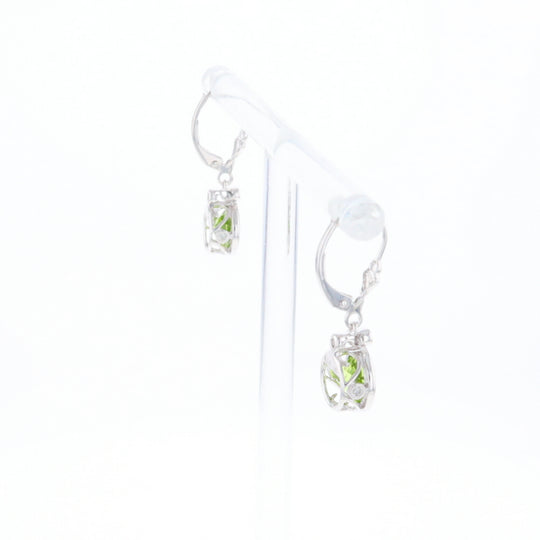 Peridot Dangle Earrings with Diamond Accents