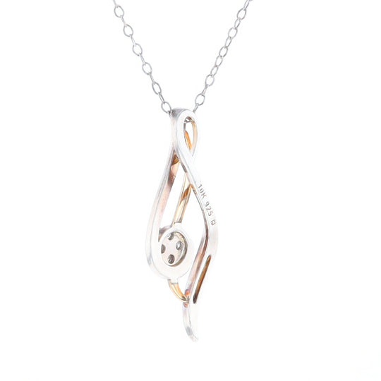 Sterling Silver and 10K Gold Diamond Infinity Swirl Necklace