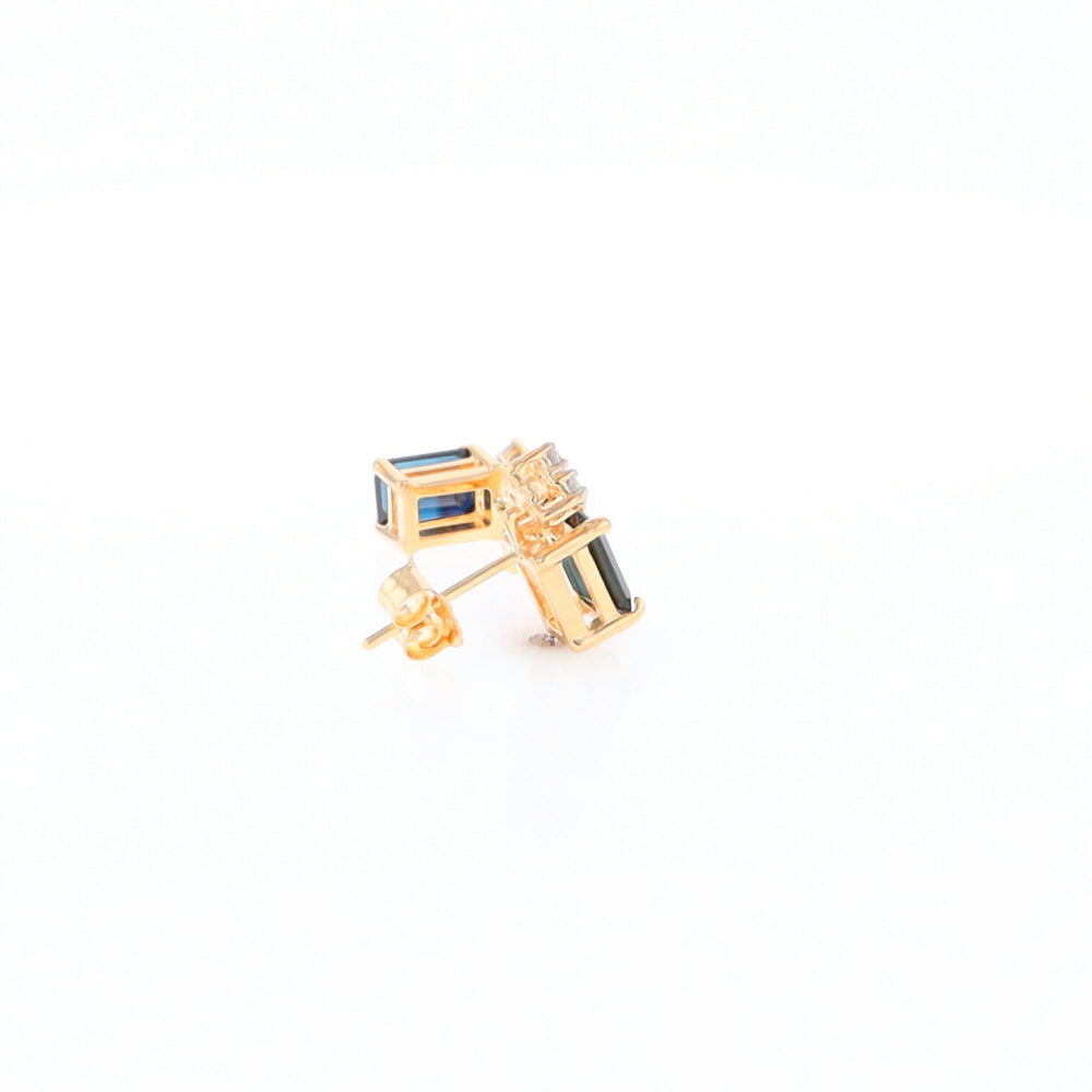 Rectangle Blue Sapphire Stud Earrings