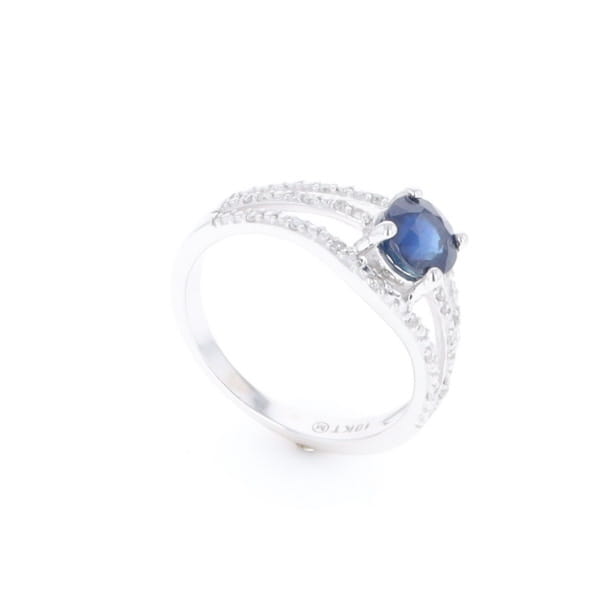 Blue Sapphire Triple Shank Ring With Accent Diamonds