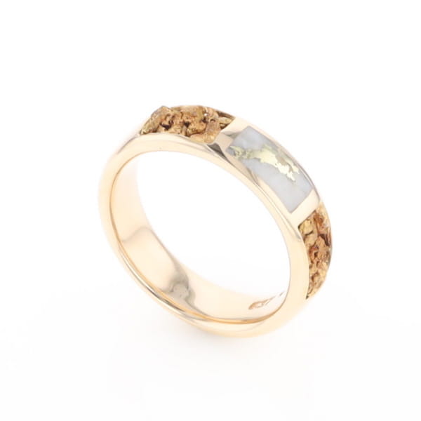 G1 Gold Quartz Ring Inlaid Center Natural Nugget Sides Band