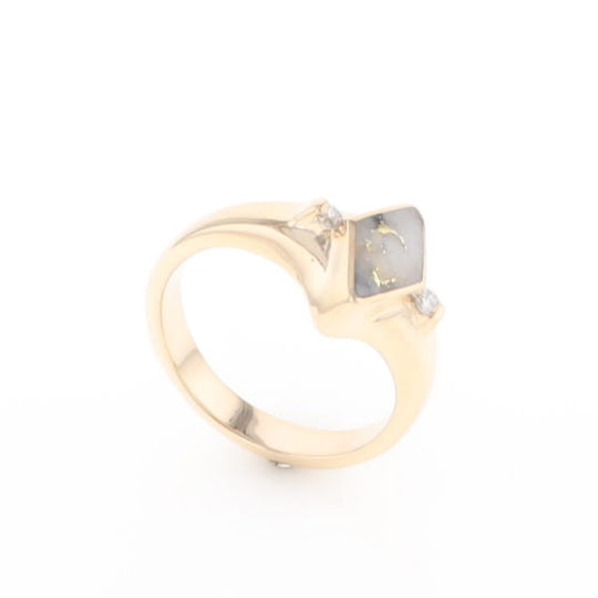 G2 Gold Quartz Ring Diamond Shape Inlaid with 0.05ctw Round Diamonds