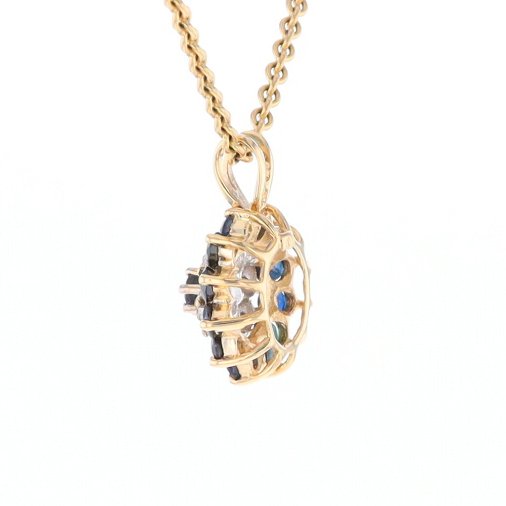 Round Diamond & Sapphire Cluster Pendant