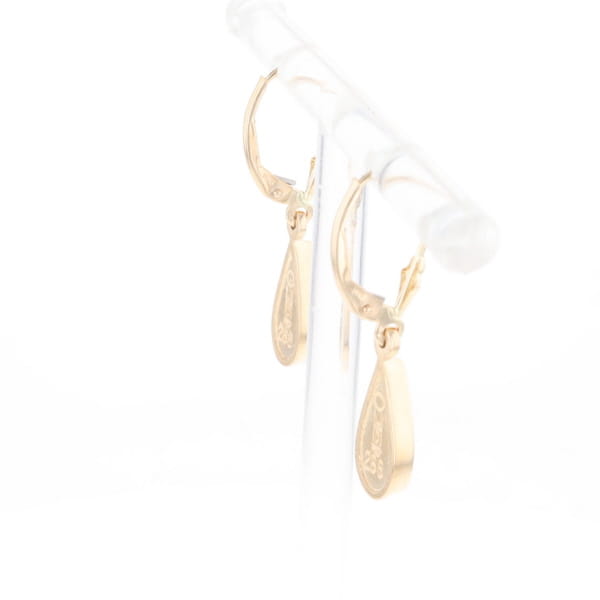 Gold Quartz Earrings Tear Drop Inlaid Lever Backs - G3