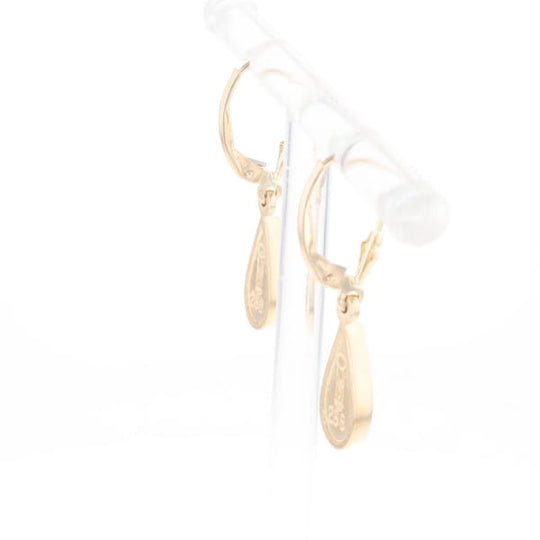 Gold Quartz Earrings Tear Drop Inlaid Lever Backs - G3