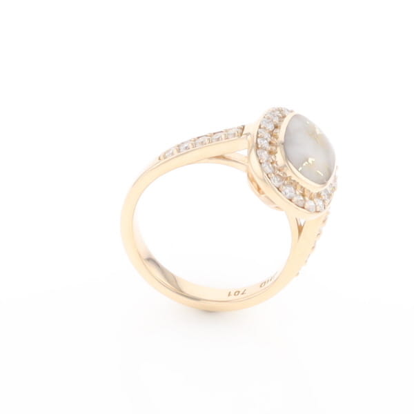 Rectangular Gold Quartz Inlaid Ring with 0.65ctw Diamond Halo