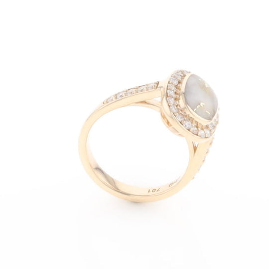 Rectangular Gold Quartz Inlaid Ring with 0.65ctw Diamond Halo