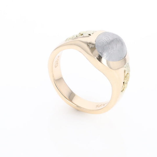 Oval Meteorite Inlaid Ring with Natural Gold Nuggets