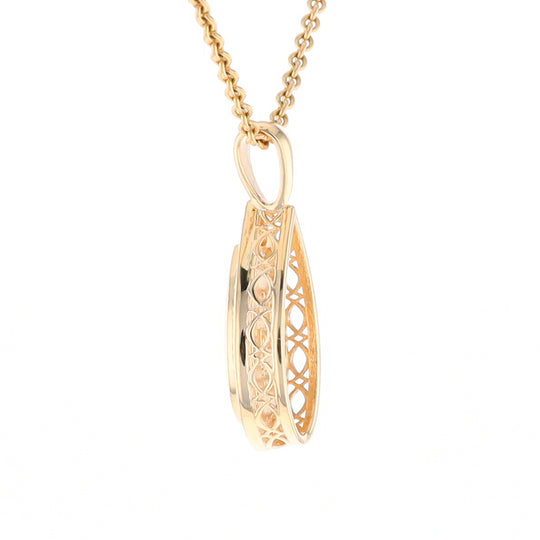 Gold Quartz Pendant Tear Drop Inlaid .42ctw Diamond Halo Design