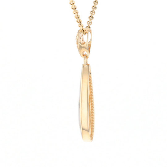 Gold Quartz Necklace, Tear Drop Inlaid Design with 0.11ctw Diamond Pave Pendant G2